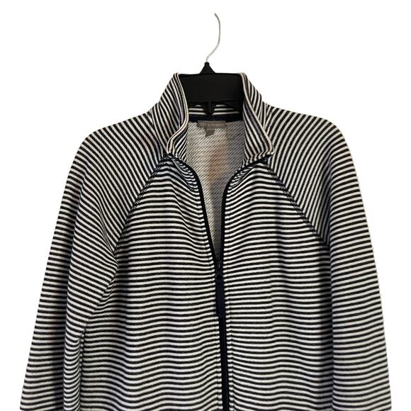 T by Talbots Women's Size XS Nautical Navy Blue Striped Full Zip Up Sweater - Picture 2 of 8